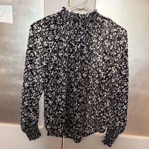 LOFT Black and White Leaf Print Blouse